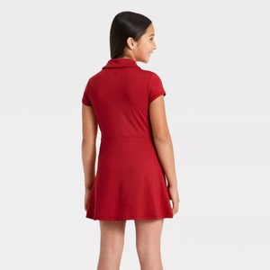 Robe polo rouge à manches courtes pour filles, en coton tricoté, uniforme scolaire primaire - Product Image 2