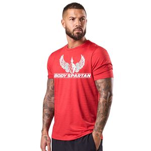 T-shirt de sport pour homme rouge Space Dye, col rond, manches courtes, pour entraînement, gym, course à pied, tenue décontractée - Product Image 1