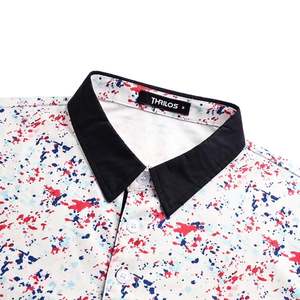 Chemise de golf à manches courtes pour homme, blanche, imprimée, avec motif rouge et bleu, décontractée, en coton Oxford respirant, coupe classique, logo sur le devant, 180g - Product Image 4