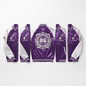 Wholesale Supplier Satin Souvenir Jacket Royal Navy Champagne Tidal Chronology Moon Phase Embroidery Baseball Bomber <b>Coat</b> - Product Image 4