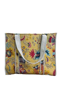 100% Cotton Indian Handmade Handblock Printed Quilted Vintage Fashion Shoulder <b>Tote</b> Bag-Tropical Palm Print Travel Shopping <b>Tote</b> - Product Image 2