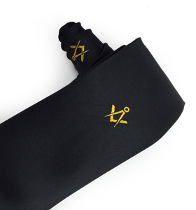 Corbata Negra Bordada con el Logo de la Logia Azul para Maestro Masón, Corbata Formal Personalizada para Hombre, Venta al Por Mayor - Product Image 2