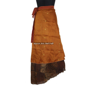 Indian Vintage 2 Layer <b>Magic</b> Hippie Sari Silk Wrap Skirts for <b>Beach</b> Wear 2 Layer Reversible <b>Magic</b> Silk Saris Wrap Long Skirt - Product Image 5