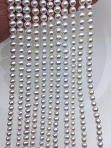Perles de culture d'eau douce naturelles blanches AA, forme pomme de terre, 4-4,5 mm, brin lâche, haute brillance, pour la fabrication de bijoux, vente en gros - Product Image 2