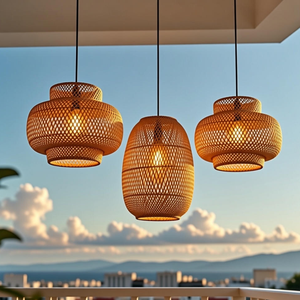 Pantalla de Lámpara Colgante de Mimbre Rústico, Lámpara de Techo de Bambú Tejida a Mano para Decoración del Hogar, Iluminación para Proyectos de Hostelería - Product Image 3