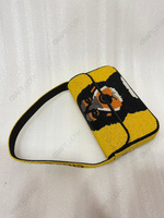 Pochette de soirée OEM pour femme, motif visage de chien, couleur moutarde, ornée de perles faites à la main, avec poche zippée, doublure en polyester, fermeture à loquet, marque privée