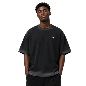 OEM Retro Garment Washed Heavyweight <b>Men's</b> <b>shirts</b> Custom Logo Premium Cotton Jersey Fabric Boxy T-<b>shirt</b> Oversized Street Fashion - Product Image 1