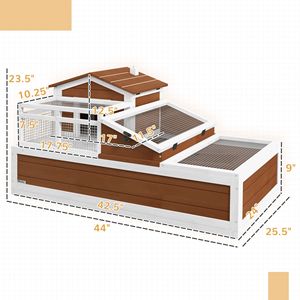 Habitat pour tortues à 3 compartiments, 44'' x 25,5'' x 25'', cage pour animaux de compagnie couleur café avec balcon et 2 étages - Product Image 2