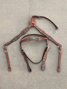 Ensemble de têtière et de collier de poitrail en cuir de qualité supérieure pour chevaux, en gros - Product Image 3