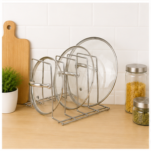 Wholesale Durable Chrome Plated Metal <b>Pot</b> Lid Organizer Rack High Quality Kitchen Storage <b>Stand</b> for Pan Covers Organizer - Product Image 4