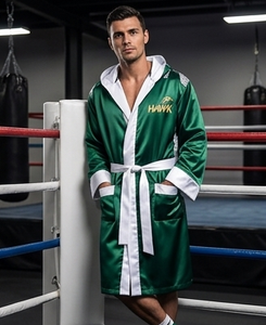 HAWK SPORTS INDUSTRIES Robe de boxe verte à capuche en polyester, durable, confortable, pour toutes les saisons, robe d'entraînement, emballage personnalisé - Product Image 4