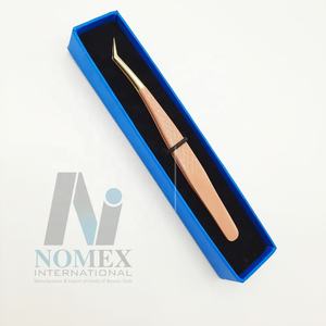 Pinzas para pestañas de acero inoxidable sólido con revestimiento de polvo marrón ligero, herramienta de belleza puntiaguda para pestañas con agarre de diamante para cuidado Personal - Product Image 6