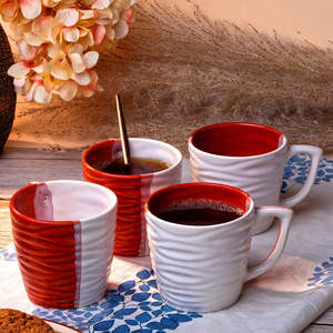 Vibrant Wavy Textured Ceramic Tea <b>Cup</b> <b>Set</b> of 4 - Product Image 1