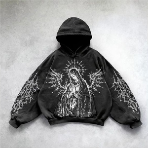 Sudadera con capucha para hombre de peso pesado, estilo streetwear, de forro polar, holgada, vintage, con borde deshilachado, estética, de corte cuadrado - Product Image 6