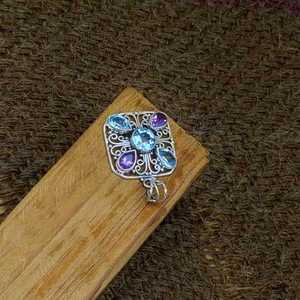 Topaze bleue violet améthyste pendentif 925 fil d'argent fin Design fabriqué à la main bohème artiste artisanat naturel beaux pendentifs breloques - Product Image 6