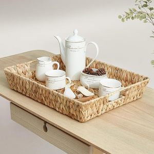Plateau de service tressé à la main en jacinthe d'eau naturelle, écologique et luxueux, avec poignées, idéal pour la vaisselle, le salon et la décoration intérieure – Meilleures ventes - Product Image 6