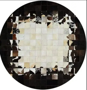 Tapis rond en patchwork de peau de vache, style moderne, avec dos antidérapant en caoutchouc, décoration de salon - Product Image 1