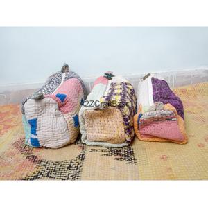 Kantha Quilted Eco-Friendly Waterproof Vintage Cosmetic Organizer Makeup <b>Pouches</b> Durable Zipper Tassel Soft Handle Cotton Fabric - Product Image 2
