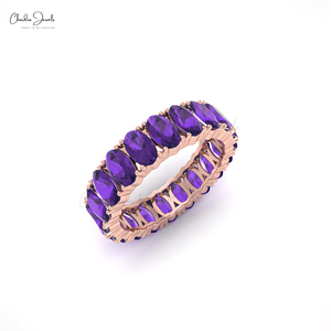 Anillo de Eternidad Completo de Oro Sólido de 14k con Banda de Amatista Natural de Corte Ovalado de 5x3mm, Venta al por Mayor de Productos a Granel - Product Image 3