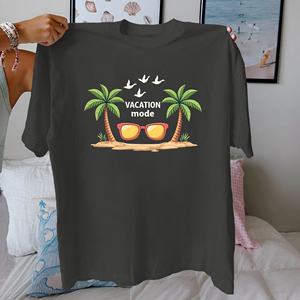 Modo de vacaciones Palma tema tropical Camiseta de algodón puro Mujer ajuste cómodo - Product Image 2