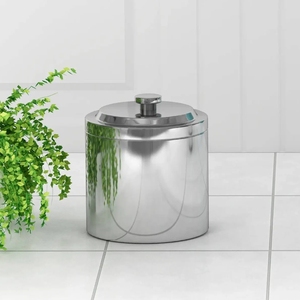Conteneur cylindrique moderne en acier inoxydable chromé avec couvercle pour rangement de bijoux de salle de bain - Vente en gros - Product Image 1