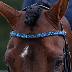 Nueva llegada: Diadema para caballo de cuero genuino con cristales rojos personalizados, incrustaciones brillantes de diamantes y formas variadas para brida. - Product Image 3