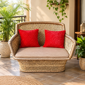 Canapé de jardin en rotin écologique de luxe, une place, fauteuil d'extérieur en osier, design moderne nordique style ferme, avec accoudoirs - Product Image 4
