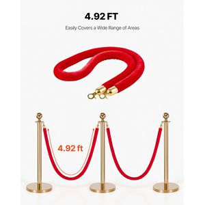 4 Corde in Velluto Rosso da 1,5 m con Ganci Dorati per Controllo Folla e Barriere - Attrezzature per Ristoranti e Hotel - Product Image 5