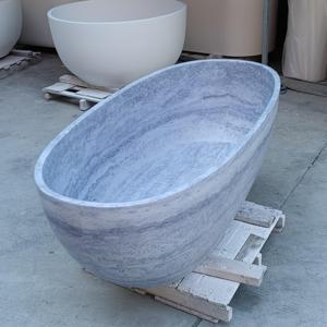 Bañera de Piedra Artificial con Textura de Travertino, Bañera Independiente de Resina, Bañera de Superficie Sólida para Baños de Villas de Lujo - Product Image 4