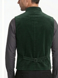 Men's Corduroy <b>Vest</b> Mandarin Collar Button Closure Full <b>Sleeve</b> - Product Image 2