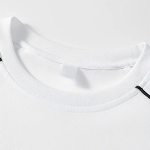 Men's <b>White</b> Short Sleeve T-<b>Shirt</b> O-Neck Oversized Fit Knitted Cotton Casual Style With <b>Black</b> <b>Stripes</b> On Sleeves T-<b>Shirt</b> - Product Image 4