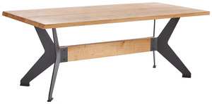 Table à manger moderne et élégante en bois d'acacia massif pour 6 personnes avec pieds en métal, pliable, pour la maison, le bureau, la cuisine, style farmhouse - Product Image 2