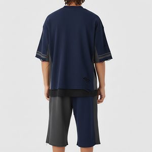 Streetwear Men Distressed Boxy Fit Men's Tshirt Heavyweight 100% Cotton Rib CrewNeck Oversized Streetwear T-Shirts <b>Set</b> for Men - Product Image 5