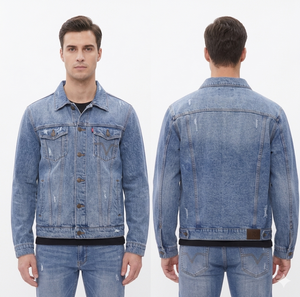 Chaqueta de Mezclilla para Hombre, Lavada con Efecto Desgastado, 100% Algodón, Cierre de Botones, Corte Regular, Estilo Casual para Otoño - Product Image 4