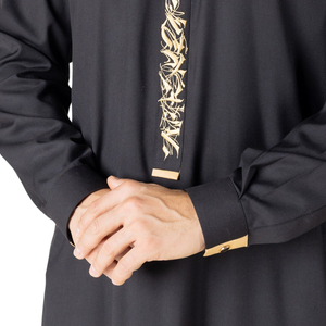 New Classic Black Men Thobe Saudi Style Jubba With Embroidery Islamic Clothing Men <b>Long</b> Sleeve Arabic Robe Kandura <b>Dress</b> - Product Image 5