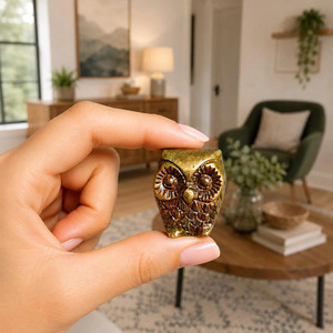 Figurine d'hibou en laiton SHUBHAM, plaquée or, polie, petite décoration d'intérieur - Product Image 1