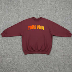 Sweat-shirt col rond streetwear grande taille pour femme, couleur bordeaux uni, en molleton de coton oversize, effet délavé, type pull à capuche et sweat-shirt - Product Image 4