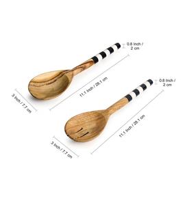 Ensemble d'ustensiles de cuisine en bois d'acacia teck naturel, design classique, résistant à la chaleur, antiadhésif, cuillères à long manche en bois - Product Image 2