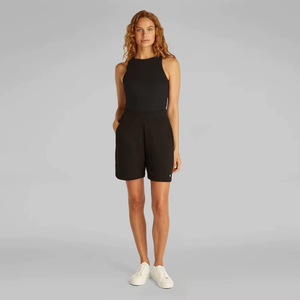 RAZERS IMPEX Camiseta sin mangas informal de punto acanalado elástico transpirable sin costuras de color negro liso de secado rápido para mujer - Product Image 1