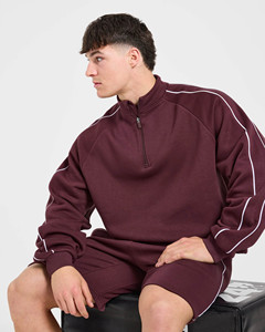 Sudadera con capucha para hombre, superventas, OEM, con logotipo personalizado, color Dusty Plum, con media cremallera y ribetes, mezcla de algodón transpirable, estilo chándal y streetwear. - Product Image 6