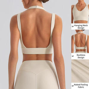 Women's Seamless V-<b>Neck</b> <b>Halter</b> Brassiere High Support Wire-Free Crisscross Straps Yoga Wear Print Front Logo Spandex Nylon - Product Image 3