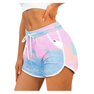 Shorts Deportivos de Cintura Alta para Mujer, Color Verde Azulado Sólido, con Bolsillos, Cierre con Cordón, Tejido de Punto Transpirable, Corte Regular - Product Image 4