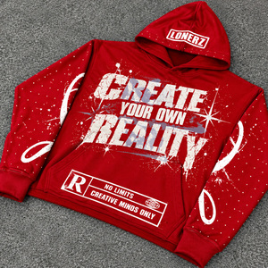 Sudadera con capucha de nuevo estilo con estampado gráfico rojo para hombre, ropa urbana Y2K, sudadera transpirable de algodón para chicos - Product Image 2