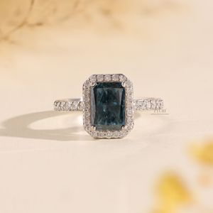 New Collection Emerald Cut Lab Grown <b>Diamond</b> Halo <b>Ring</b> in White Gold 14k White Gold <b>Diamond</b> <b>Ring</b> Luxury Look's VVS-VS Clarity - Product Image 2