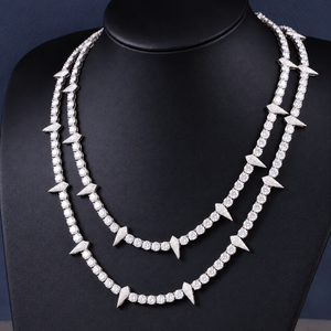 Collier chaîne tennis pour homme en argent 925 avec moissanite, maillons en forme de flèche et de pointe, bijoux de luxe tendance, style cubain - Product Image 1