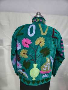 Green <b>Velvet</b> Knitted Embroidered Boho Quilted Cotton <b>Jacket</b> Floral Pockets Long Sleeve O-Neck Loose Fit Women Autumn Party Wear - Product Image 5