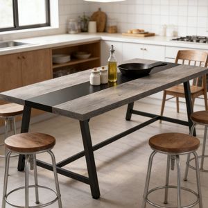 Mesa de Comedor Sólida Ovalada, Muebles de Comedor con Patrón Rectangular Hechos de Piedra Sinterizada, Material de Mármol - Product Image 3