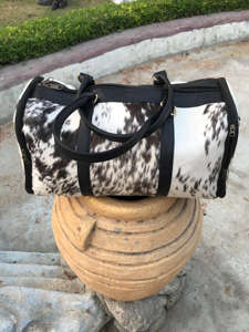 Sac de voyage portable en cuir de vachette à poils, motif à pois, avec fermeture éclair, sac de week-end de luxe, style western LHDB-0143 - Product Image 5
