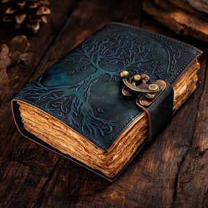 Diario Triquetra de cuero genuino hecho a mano, libro de hechizos clásico, sombras, cuaderno de bocetos de viaje en blanco para hombres y mujeres, círculo mágico - Product Image 1