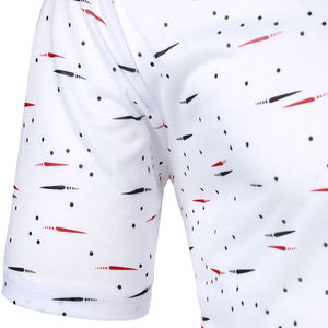 Men's White Knitted Polo Shirt With Red And Black Dot Pattern Casual Short Sleeve Summer <b>Top</b> - Product Image 3